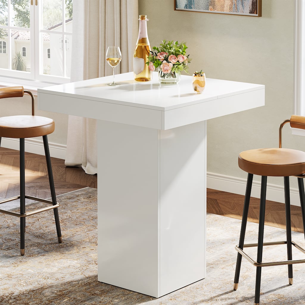 31.5 Inches Modern White Square Bar Table - 31.5" W x 31.5" L x 39.37" H