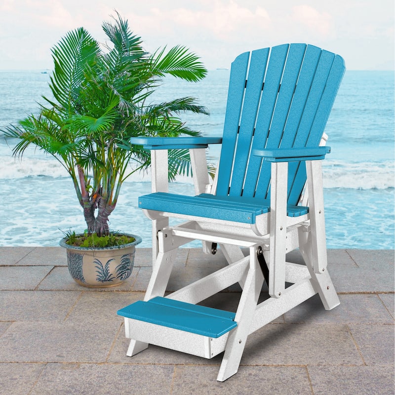 OS Home and Office Model Double Balcony Height Glider with Center Table in Aruba Blue and White - N/A