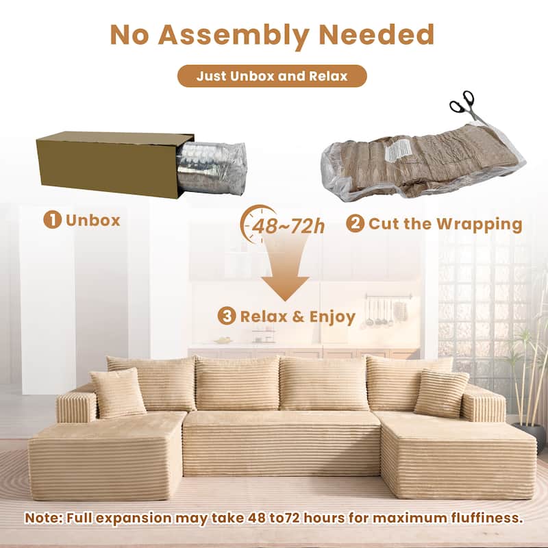 HOOOWOOO Modern Push Corduroy Fabric Sectional Sofa Couch with Pillows