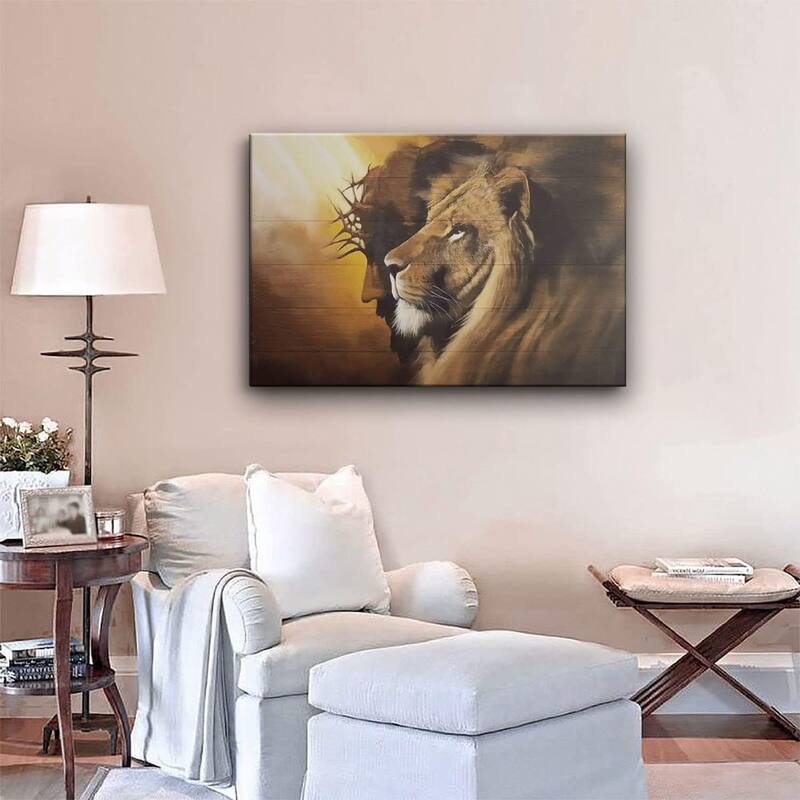 Jesus and Lion Canvas Wall Art Decor Picture