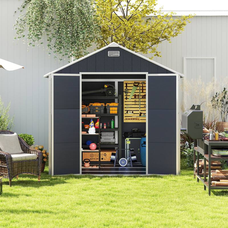 8*8ft Resin Storage Shed, High Quality PP Material, Waterproof, Rust And UV Proof, Large Storage Space, 12mm Thick PP Board