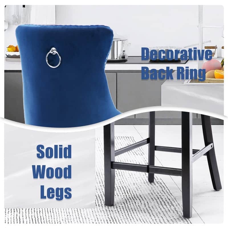 Wing Back Velvet Tufted Nailhead Barstools(Set of 6)