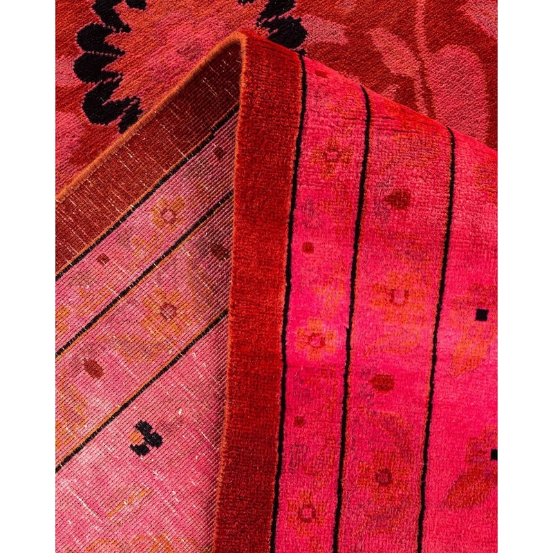 Overton Hand Knotted Wool Vintage Inspired Modern Contemporary Overdyed Pink Area Rug - 10' 2" x 14' 1"