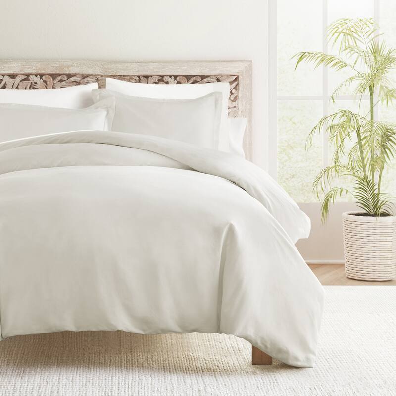 Solid Cotton Duvet Cover Set - Ivory - King