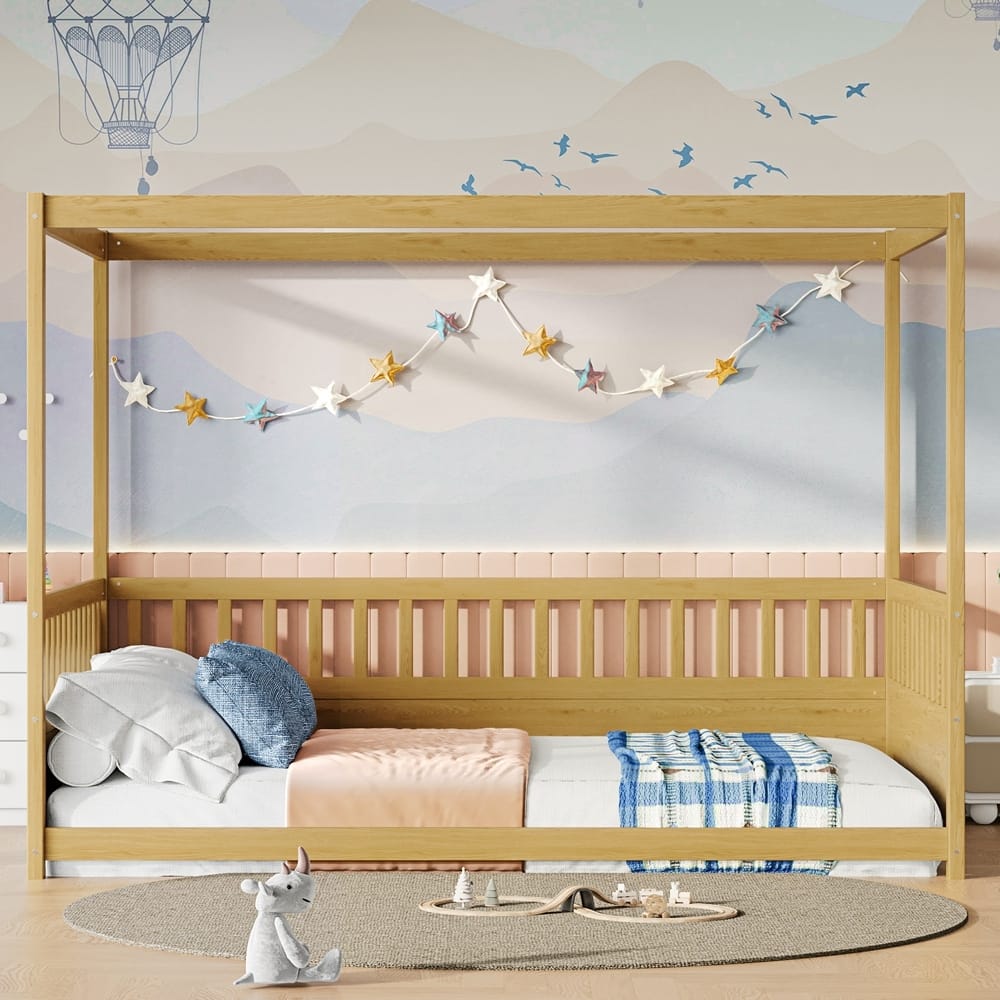 Canopy Bed Frame with Guardrails