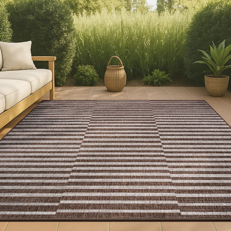 JONATHAN Y Grid Modern Offset Stripe Indoor/Outdoor Area Rug