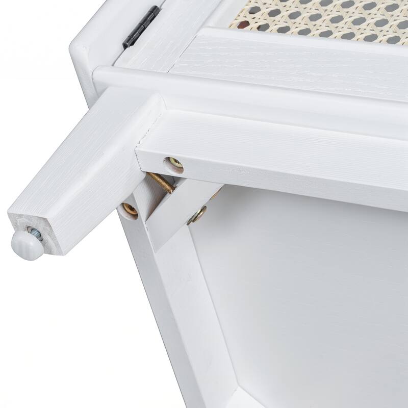 Rattan Entryway Bench with Storage, Cushioned Shoe Bench with Double Doors