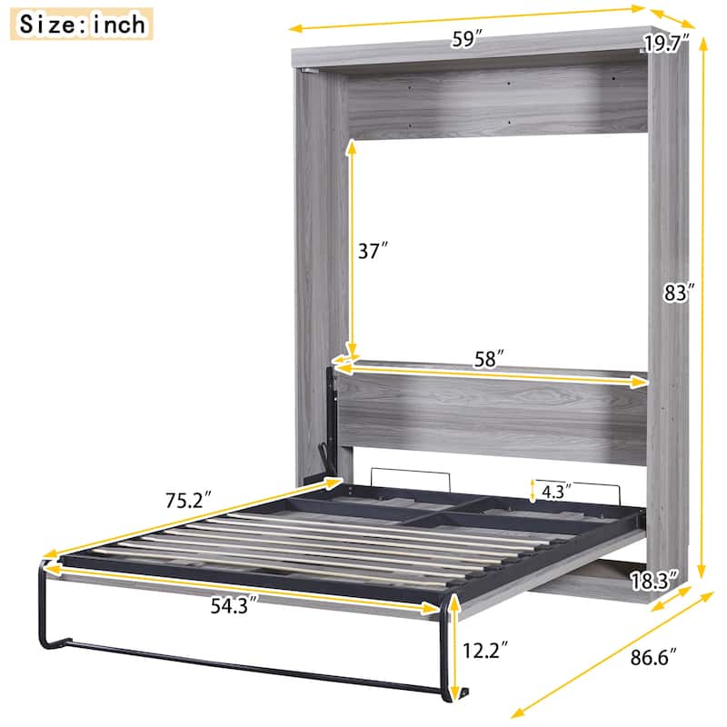 Gray Full Size Murphy Bed Folded into Cabinet