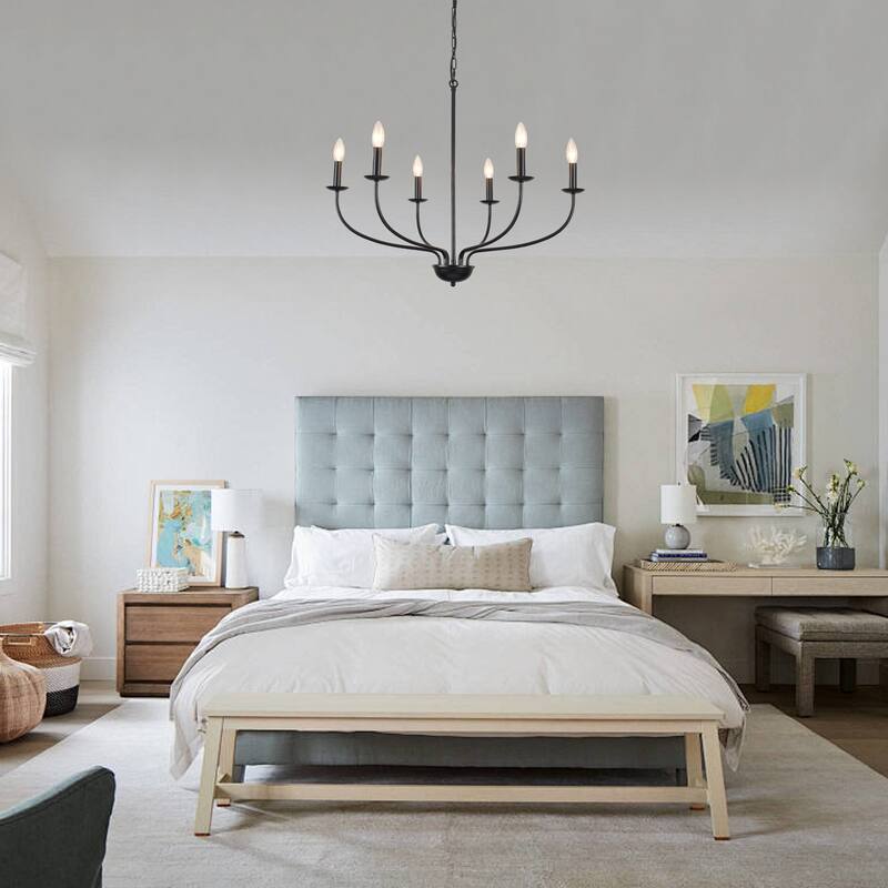6-Light Farmhouse Candle Chandelier Modern Hanging Lamp for Living Room Kitchen Hallway Entryway - N/A