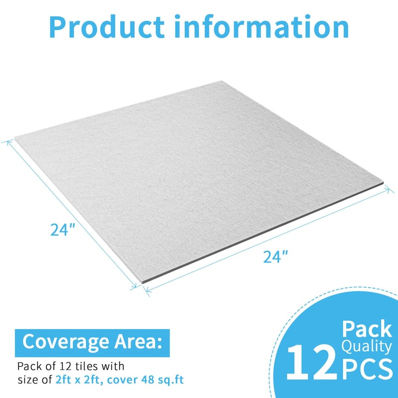 Art3d 12pcs Flexible PET Acoustic Wall Tiles Ceiling Tiles Cover 48 Sq.Ft.