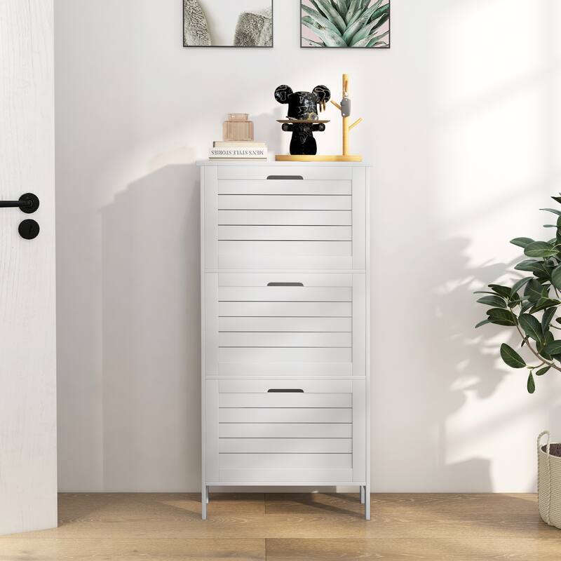 Narrow Shoe Storage Cabinet for Entryway with 3 Flip Drawers