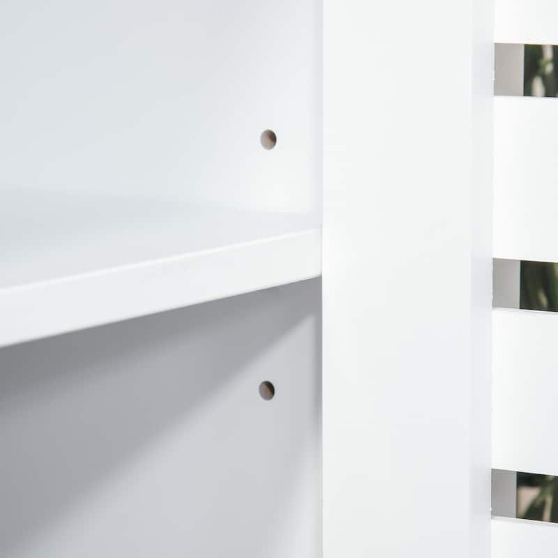 HOMCOM Modern Media Console Cabinet with Slat Double Doors, Enclosed Adjustable Shelf and Open Bottom Shelf, White - 11.75*30*32