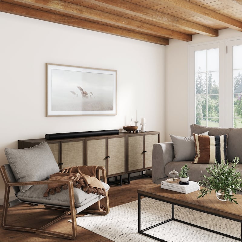 Nathan James Kova Natural Cane Rattan Doors Accent Cabinet with Metal Base and Adjustable Shelf