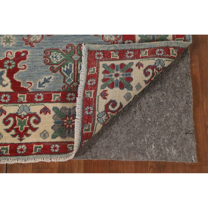 Blue Geometric Kazak Area Rug Hand-Knotted Wool Carpet - 4'11" x 6'4"