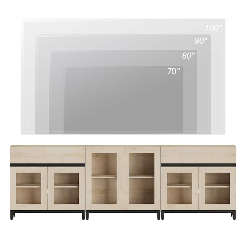 Modern TV Stand for Tvs Up to 100 Inch, 3 In 1 TV Console with Glass Doors and 2 Drawers, Entertainment Centerf or Living Room