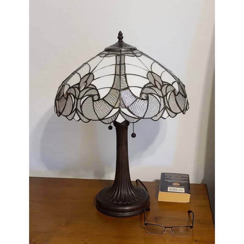 Dark Brown Two Light Table Lamp with Candlestick Base and Shade - 12" x 21" x 24"