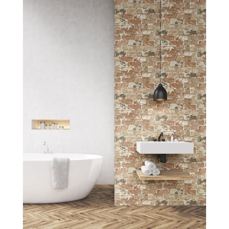 NextWall Weathered Red Brick Peel and Stick Removable Wallpaper - 20.5 in. W x 18 ft. L