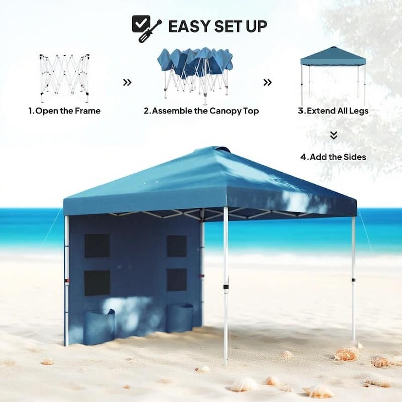10x 10 ft Party Tent w/Sidewall with Height Adjustable Instant Sun Shelter w/Storage Pockets