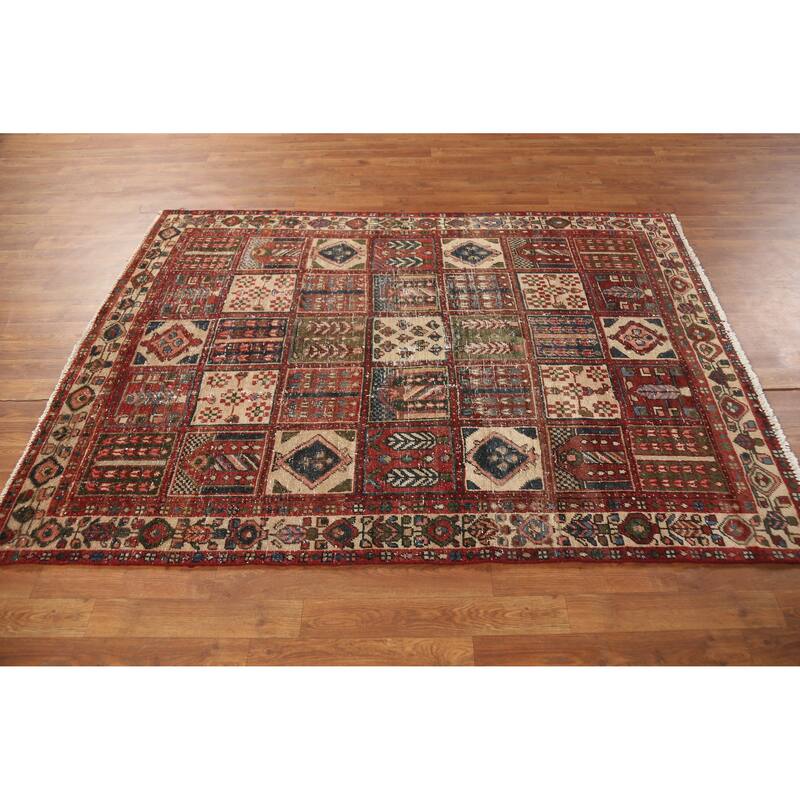 Hand Knotted Oriental 100% Wool Carpet Traditional Geometric Multi-Colored Bakhtiari Area Rug - 6' 5'' X 4' 9''