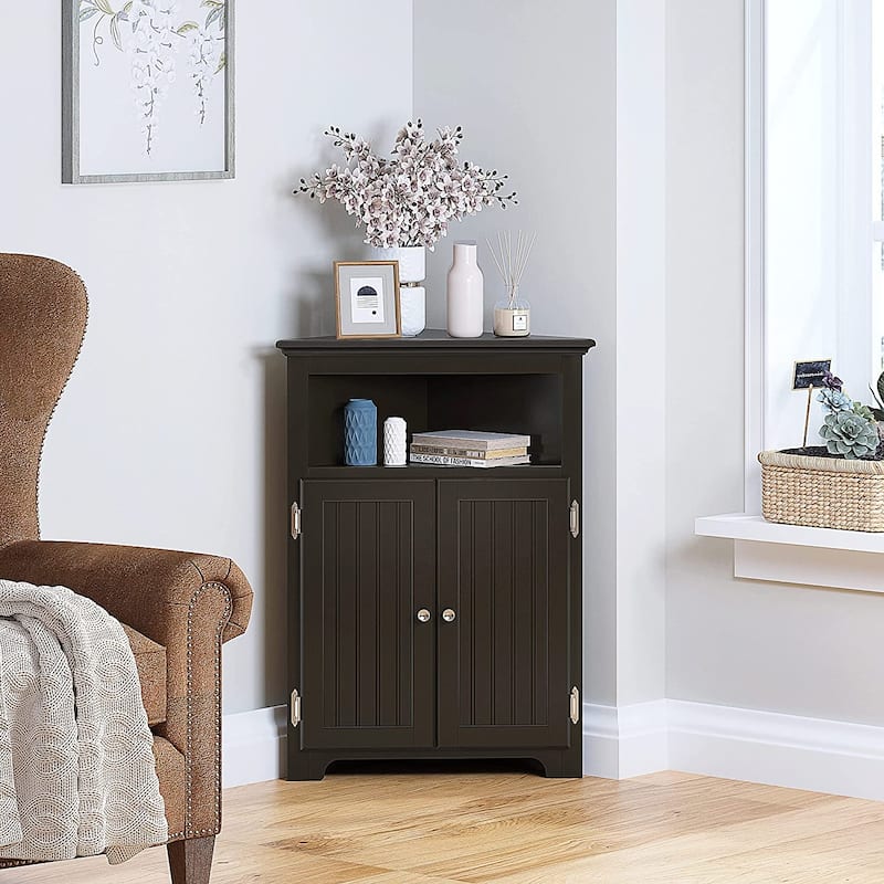 UTEX Corner Free Storage Cabinet, Bathroom Floor Corner Cabinet with Doors and Shelves for Bathroom, Kitchen, Living Room, White