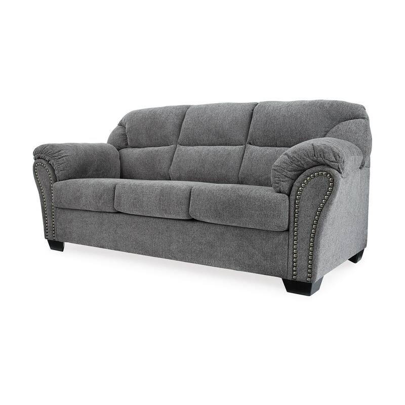 Lasy Sofa, Black Nailhead Trim and Dark Gray Polyester, Flared Arms