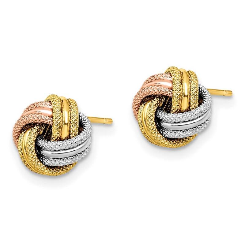 Curata 14k Tri-Color Gold Textured 9mm Love Knot Post Earrings