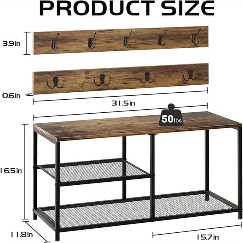 Shoe Bench Set - 12"D x 31.5"W x 16.5"H