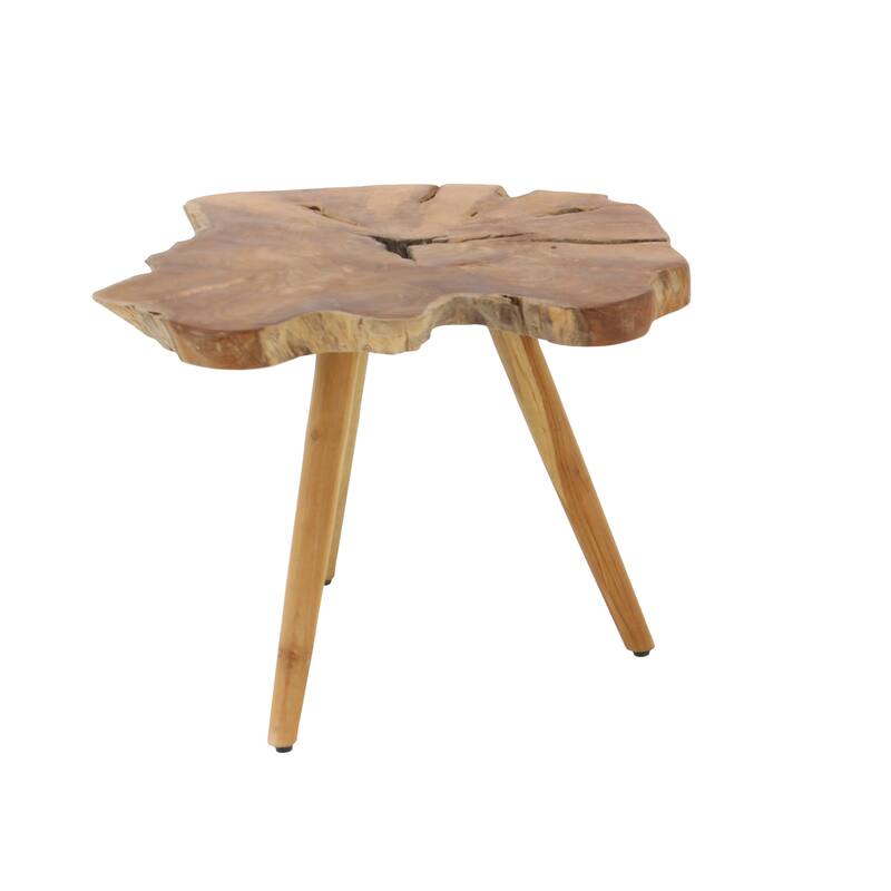 Teak Wood Handmade Live Edge Accent Table with Tripod Legs - Brown - Roche River Decor - 25"W x 27"L x 20"H