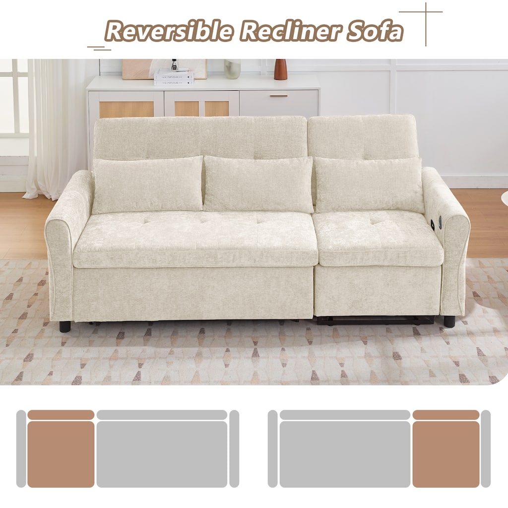 2-in-1 Reversible Recliner Sofa, Sofa Bed with USB Charging, Pull-Out Sleeper Sofa with Adjustable Backrest