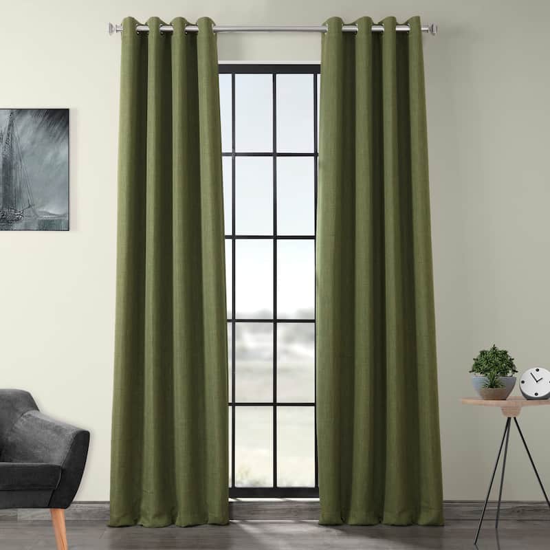 Exclusive Fabrics Faux Linen Grommet Room Darkening Curtain (1 Panel) - 50 X 96 - Tuscany Green