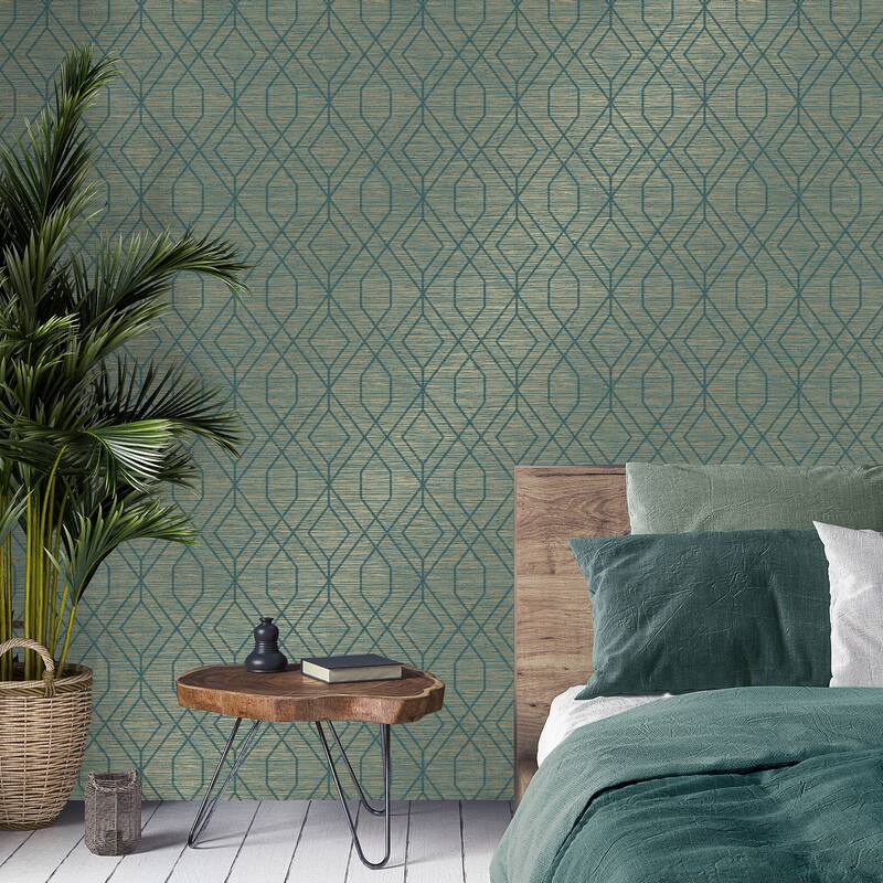 Fine Decor Fusion Teal Trellis Wallpaper