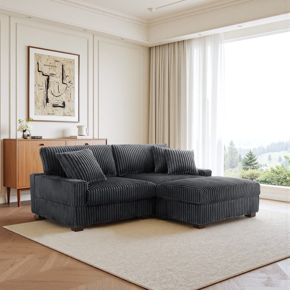 Modular Armchair and Ottoman Set with Adjustable Headrest, Flannel Upholstery