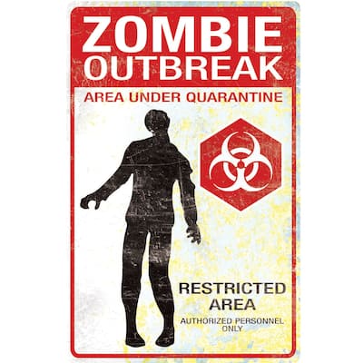16.75" White and Red Zombie Outbreak Halloween Wall Sign