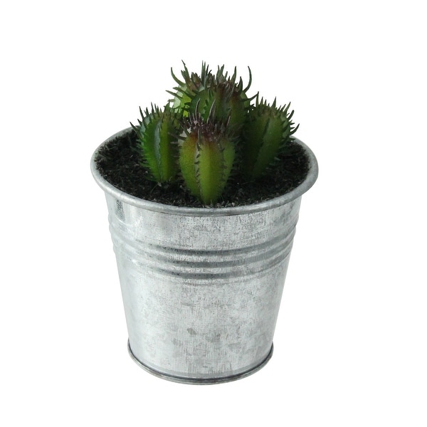3.5” Adorable Tropical Green and Red Mini Artificial Cactus in Tin Pot - N/A
