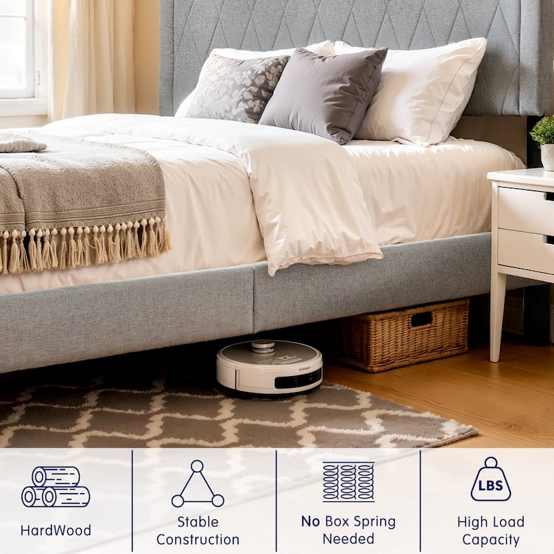 Subrtex Modern Upholstered Bed Frame,Solid wood Platform,No Box Spring Needed