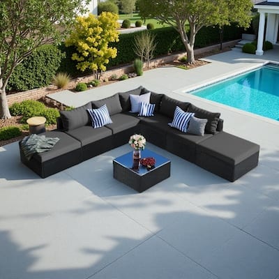 8-Piece Outdoor Wicker Patio Set with Modular Single Sofas, Removable Cushions, and Coffee Table