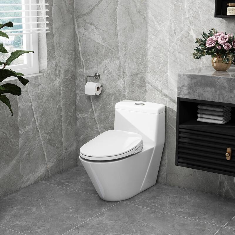 Smart Bidet Toilet Seat with Side Control Knob & Buttons, Heated Seat, Warm Water & Air Dryer, LED Nightlight, Elongated