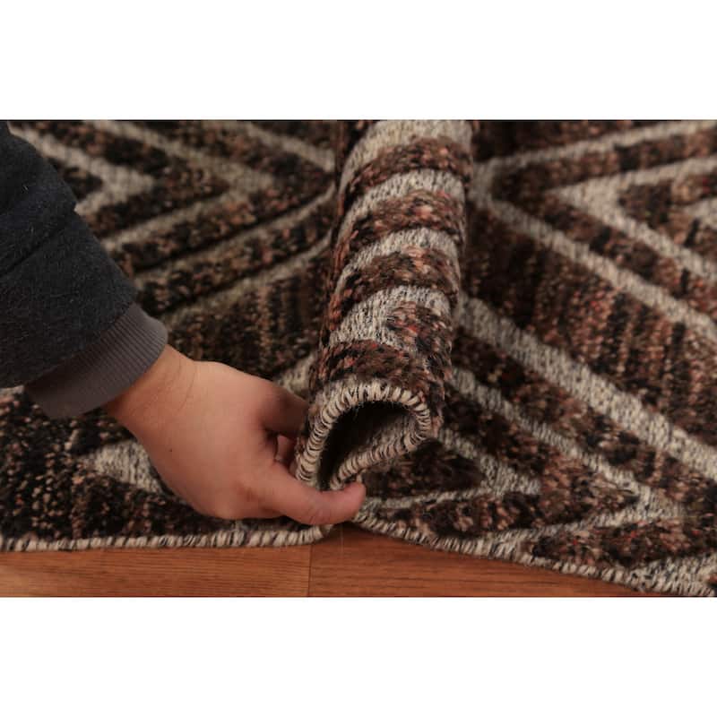 Geometric Moroccan Oriental Foyer Rug Hand-Knotted Brown Wool Carpet - 2'0"x 3'0"