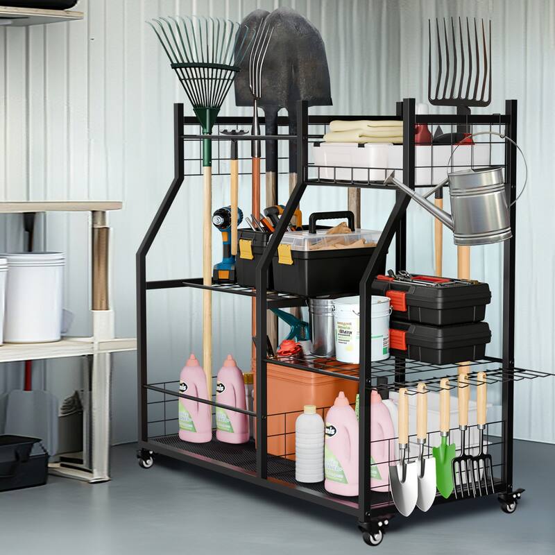 Garden Tool Organizer Stand Organization Yard Tool Racks with wheels