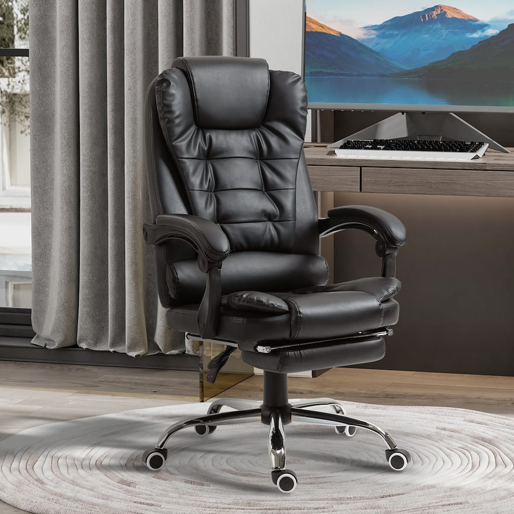 Black Rolling Chair Ergonomic Chair with Footrest, Leather Computer Chair Gaming Chair Office Chair with Lumbar Support