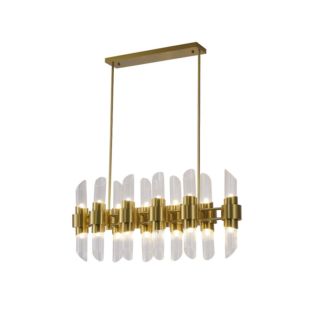 Transitional 20-Light Satin Brass Iron Chandelier With Glass Shades