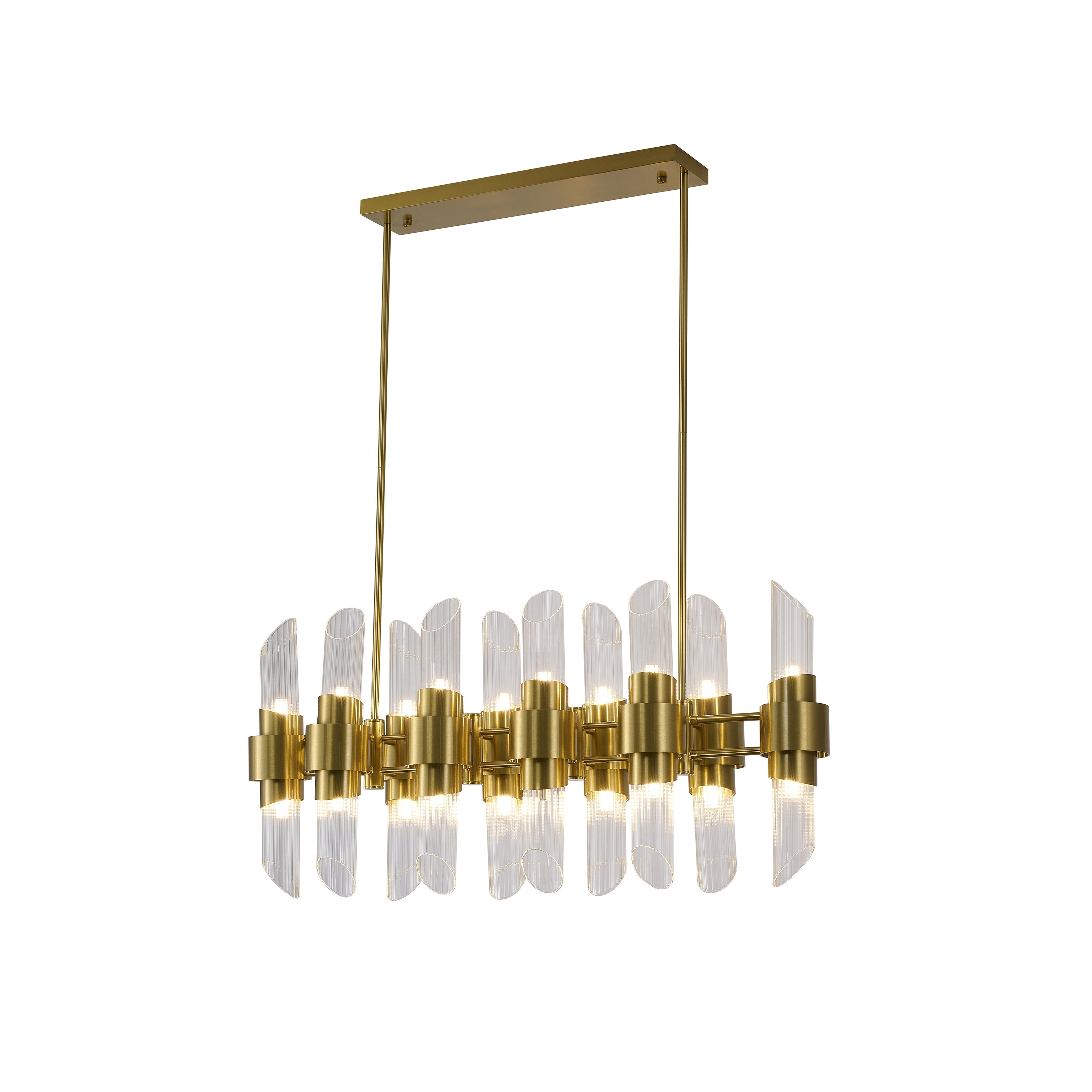 Transitional 20-Light Satin Brass Iron Chandelier With Glass Shades