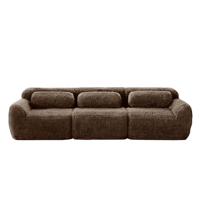 Anmytek 114'' Modern Modular Sectional Sofa - Soft Fluffy Plush Fabric Ergonomic Design Vacuum Compressed