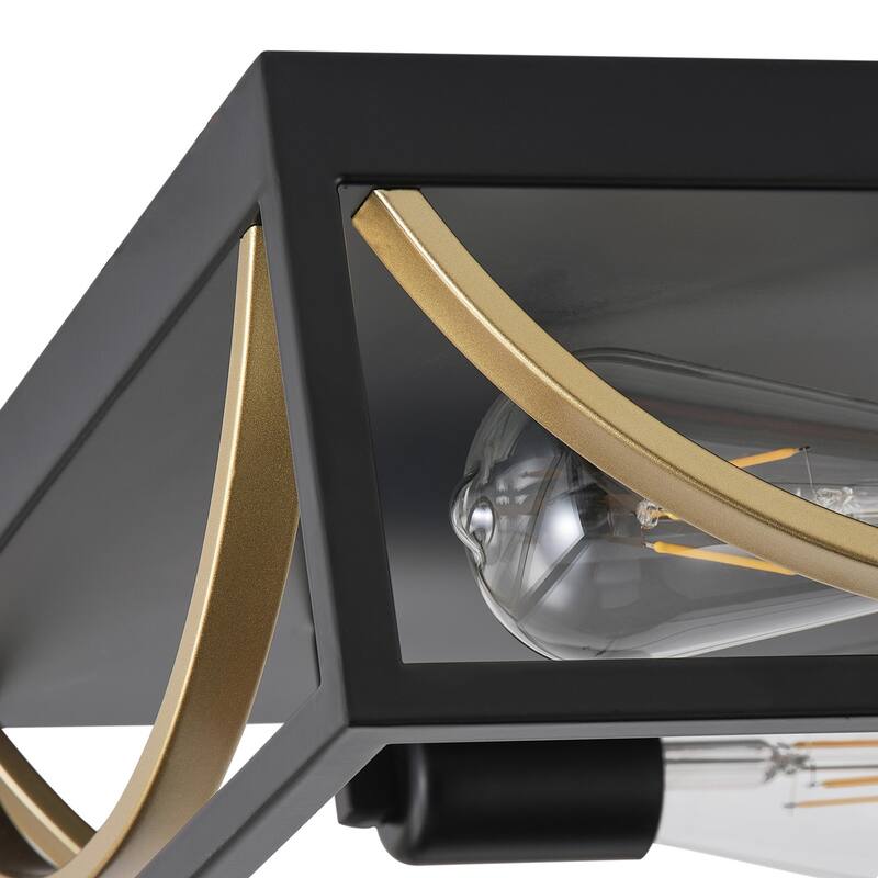 Farmhouse 2-Light Black & Gold Square Flush Mount Ceiling Light Fixture