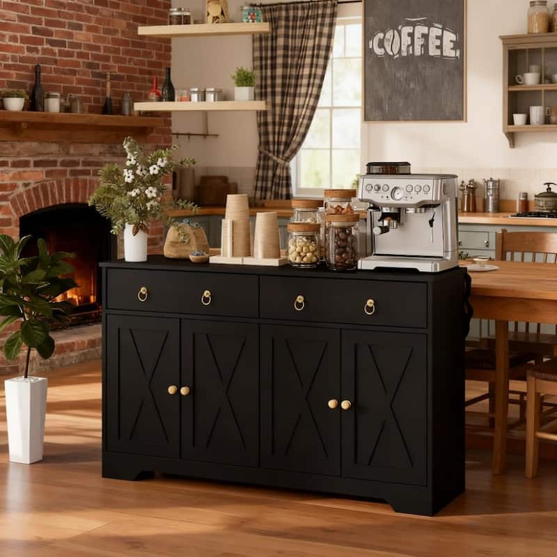 Kitchen Storage Sideboard with Barn Style Doors, Drawers Buffet Cabinet