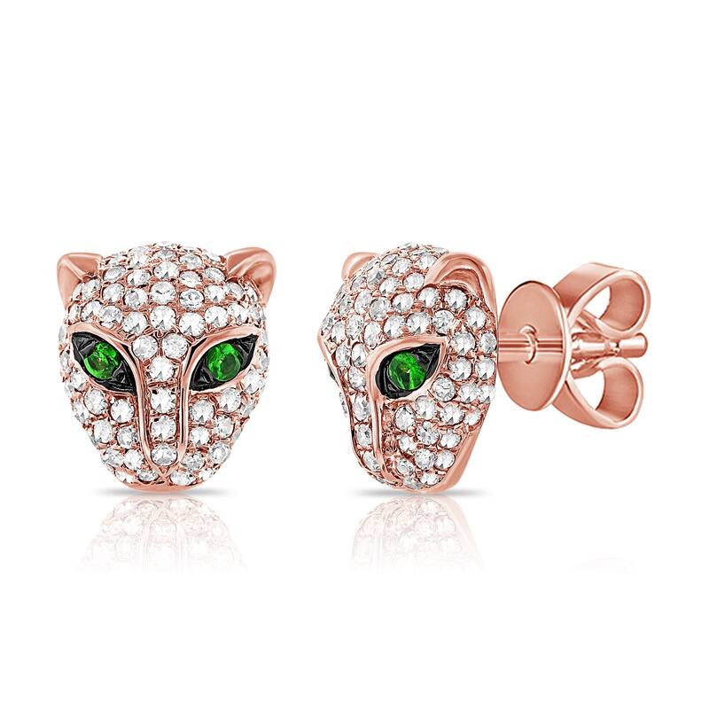 Joelle Collection Garnet & Diamond Panther Stud Earrings 14K Gold