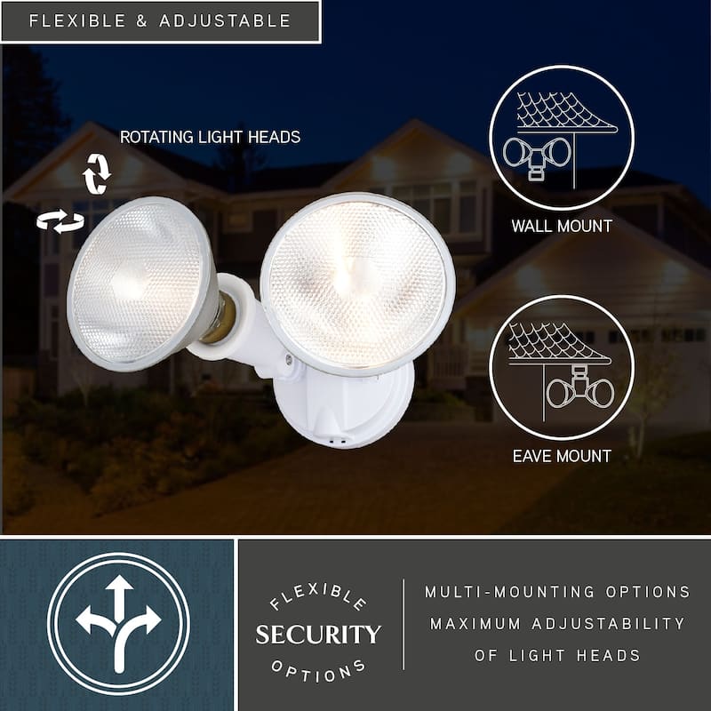 2 Light Outdoor Security Flood Light with Adjustable Heads - Switch Controlled