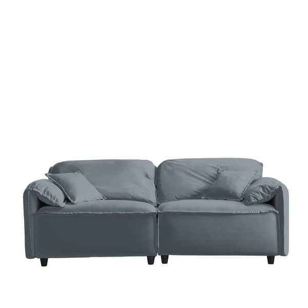 Velvet Upholstery Loveseat Streamlined Light Blue Reclining Sofa