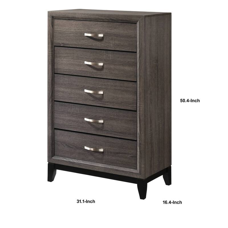 Chest with 5 Storage Drawers and Grain Details, Gray