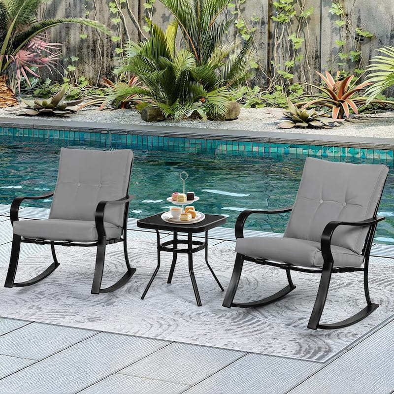 3-piece Rocking Chair Patio Bistro Set with Side Table